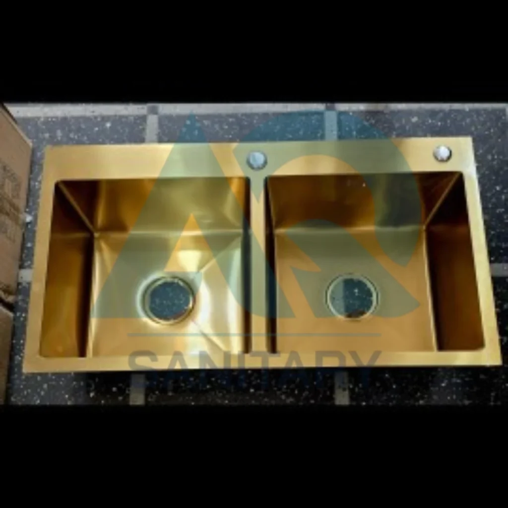 Golden Handmade Double Bowl Kitchen Sink 82×45 cm